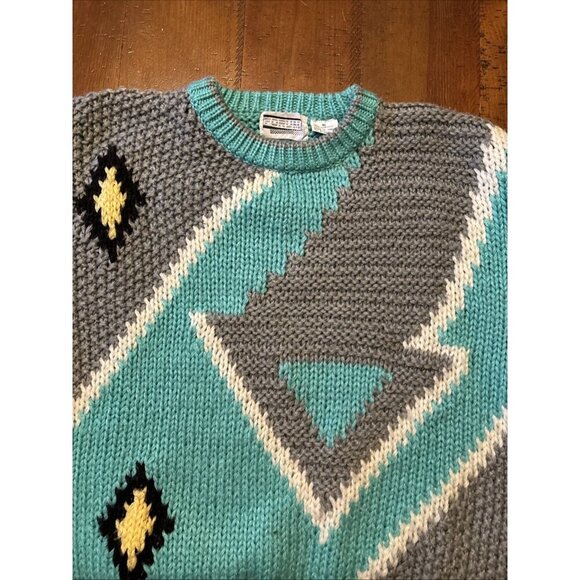 Vintage Forum Blue & Gray Bulky Sweater Size Medium Oversized - Picture 5 of 7